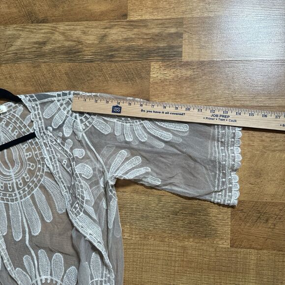 Rebellion Coquette Open Duster‎ Cardigan Antique Cream Embroidered Floral Lace - Picture 9 of 14